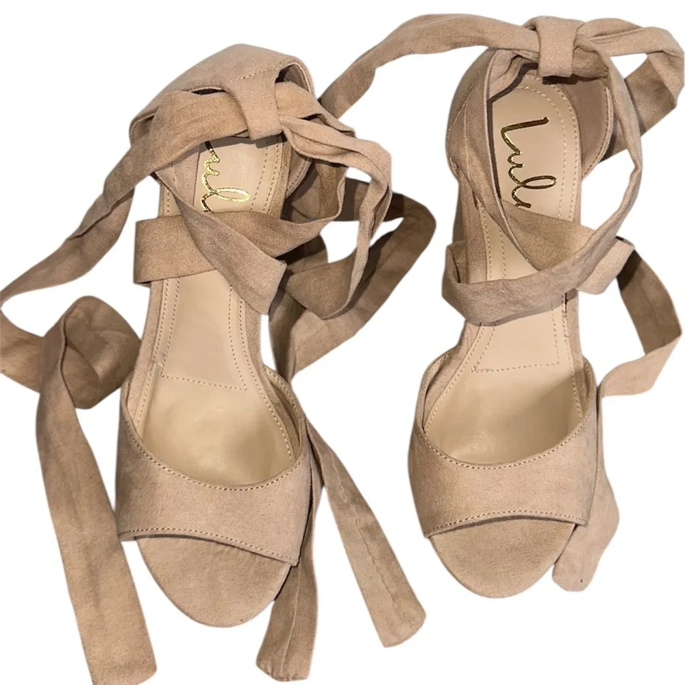 Lulu’s Dorian Natural Suede Lace-Up Platform Heels - Picture 16 of 16